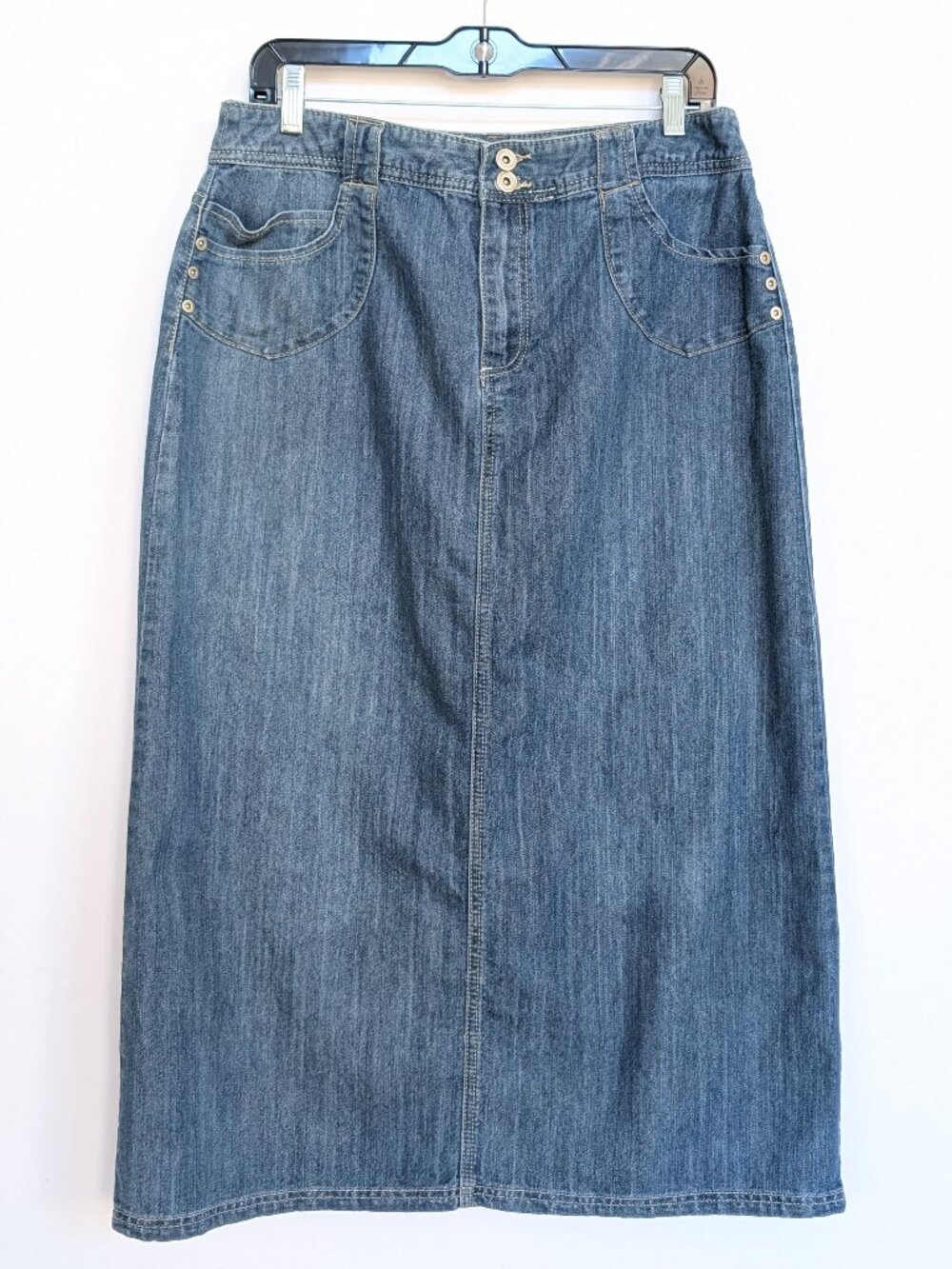 Christopher & Banks Long Denim Jean Modest Maxi Skirt Pencil High Waist Size 12